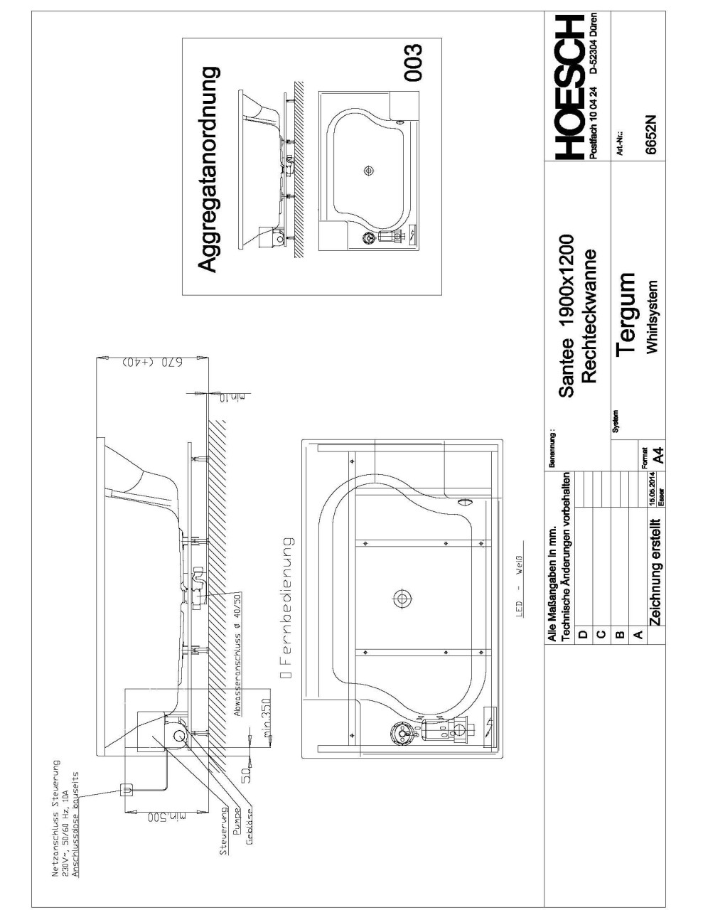 Hoesch Whirlwanne Santee 6652 & Tergum Whirl, 6652N.010305003 Image