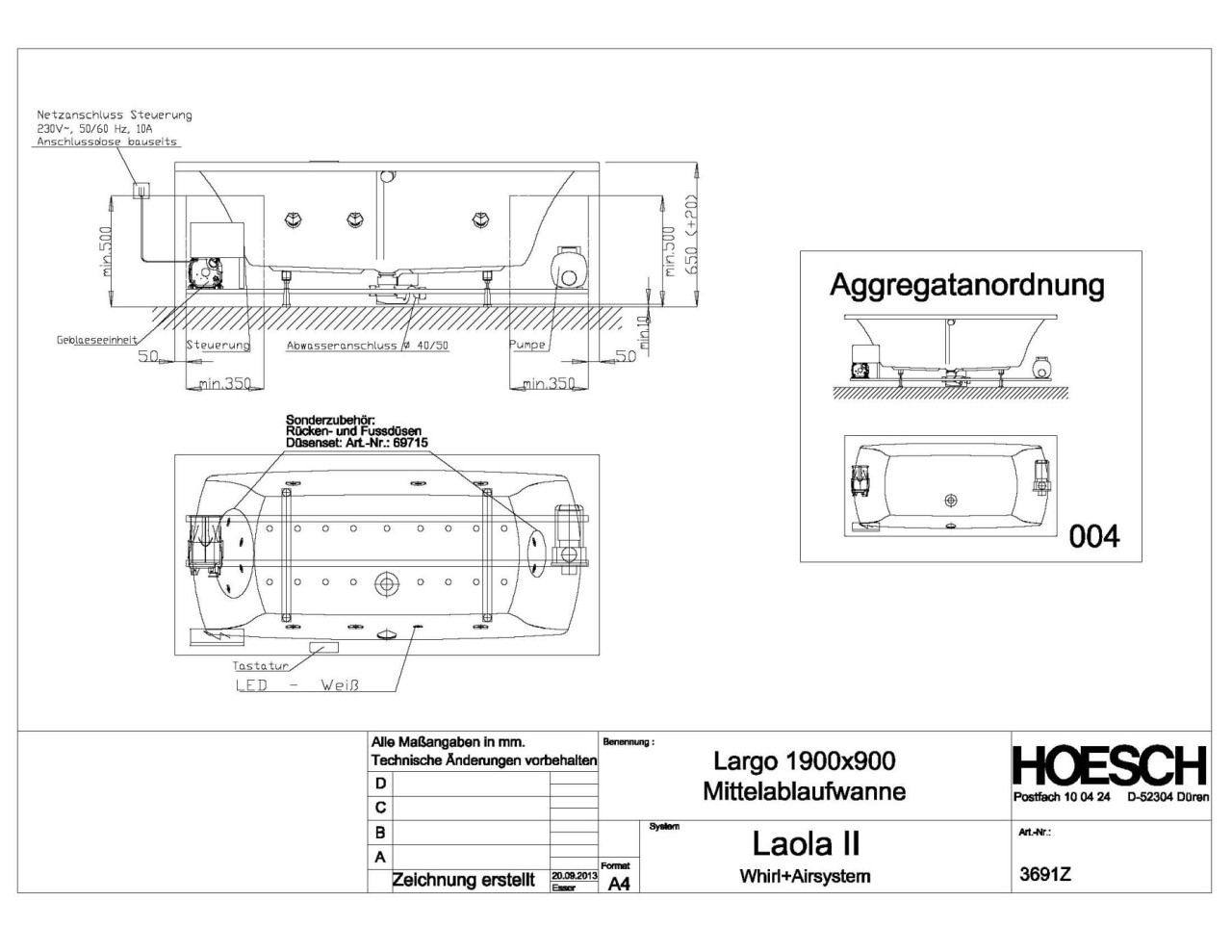 Hoesch Whirlwanne Largo 3691 & Laola II Whirl+Air, 3691Z.010305004 Image