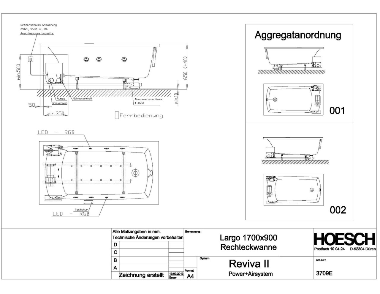 Hoesch Whirlwanne Largo 3709 & Reviva II Power+Air, 3709E.010305001 Image