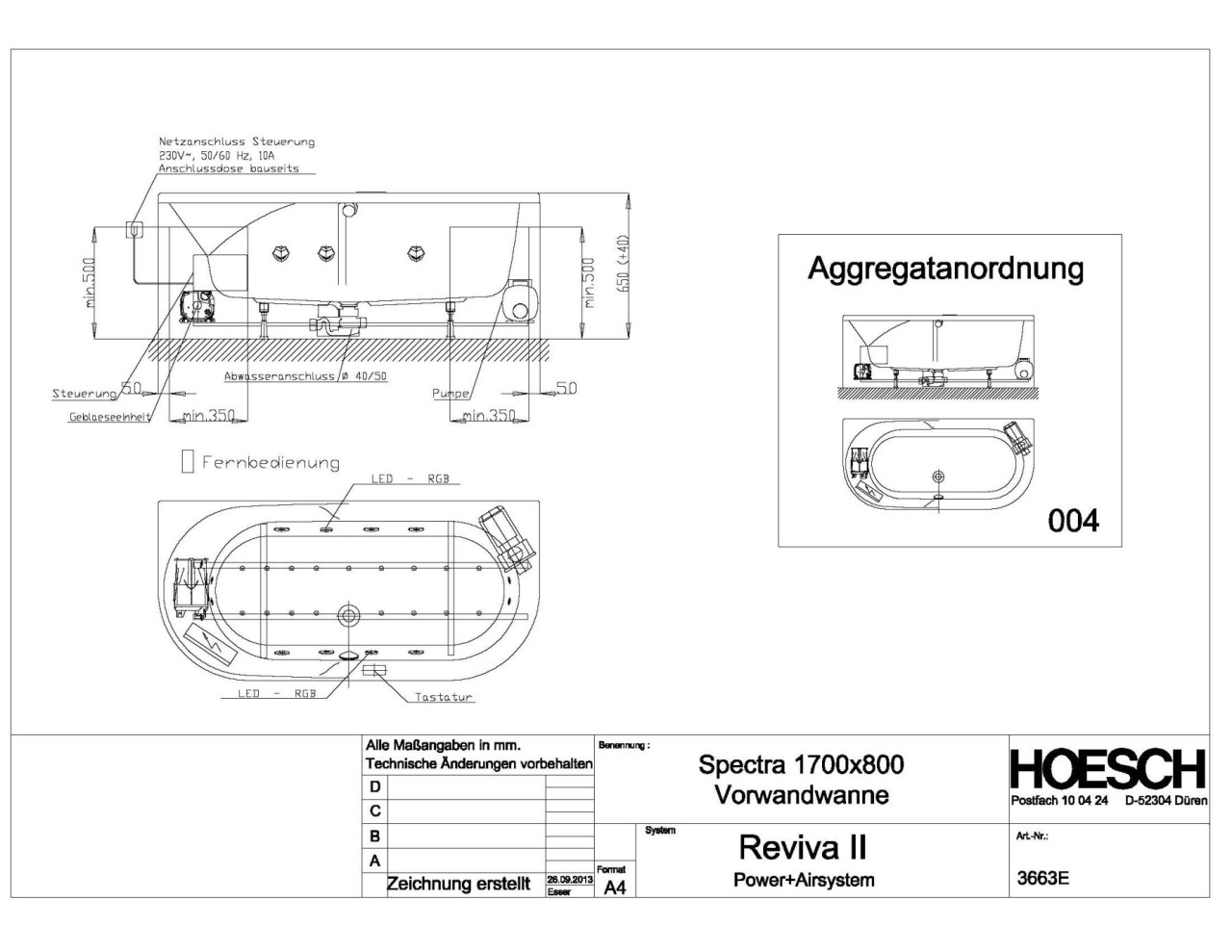 Hoesch Whirlwanne Spectra 3663 & Reviva II Power+ 3663E.010305004 Image