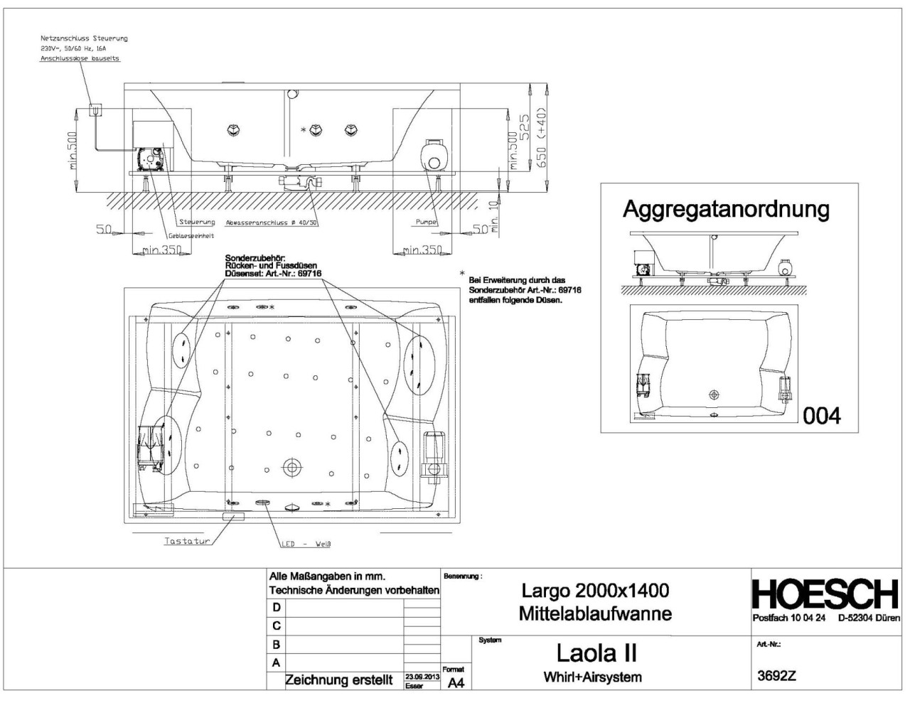 Hoesch Whirlwanne Largo 3692 & Laola II Whirl+Air, 3692Z.010305004 Image