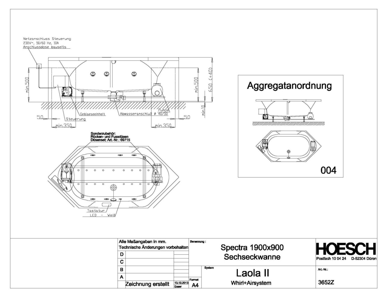 Hoesch Whirlwanne Spectra 3652 & Laola II Whirl+Air, 3652Z.010305004 Image
