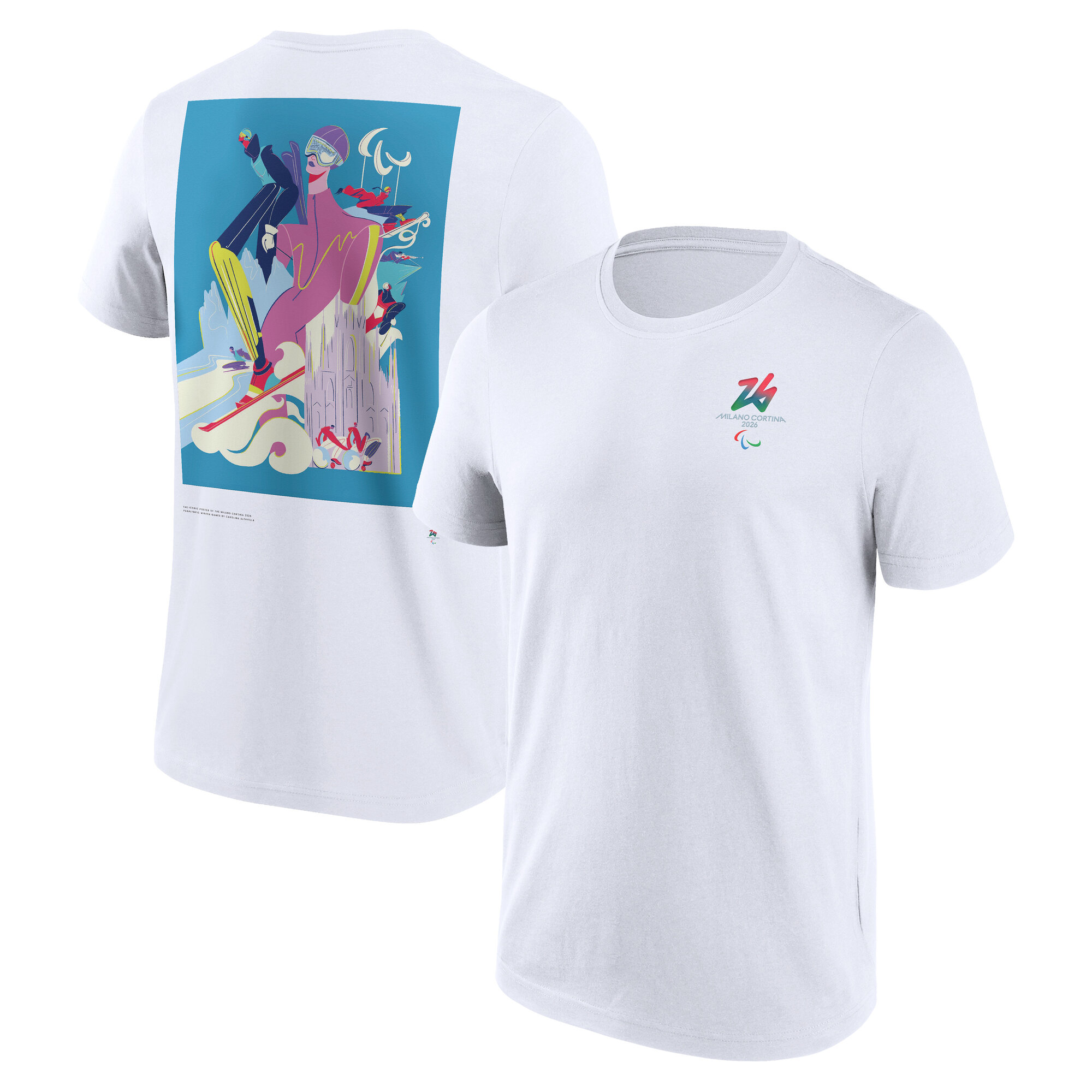 Milano Cortina 2026 Paralympics T-Shirt mit ikonischem Poster-Grafik – Weiß Image