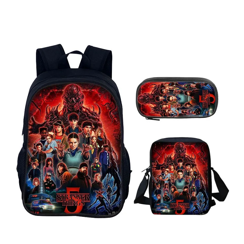 Stranger Things 5 – ensemble de 3 sacs à dos d'école, sacs d'école durables de 15.7 pouces, sac à bandoulière, trousse à crayons, sacs pour ordinateur et livres pour enfants