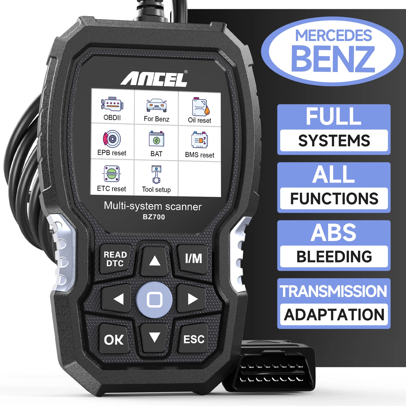 Scanner OBD2 per Mercedes Benz ANCEL BZ700, Lettore di Codici Auto, Reset ABS SRS SAS, Controllo Olio, Diagnostica Completa del Motore e di Tutti i Sistemi
