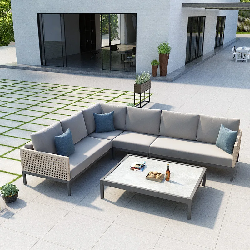 Outdoor-Sofa-Kombination im Freien, Doppel-Hotel, Freizeit, Wintergarten, Innenhof, Balkon, wasserdichter Homestay-Rattan-Sofastuhl Image