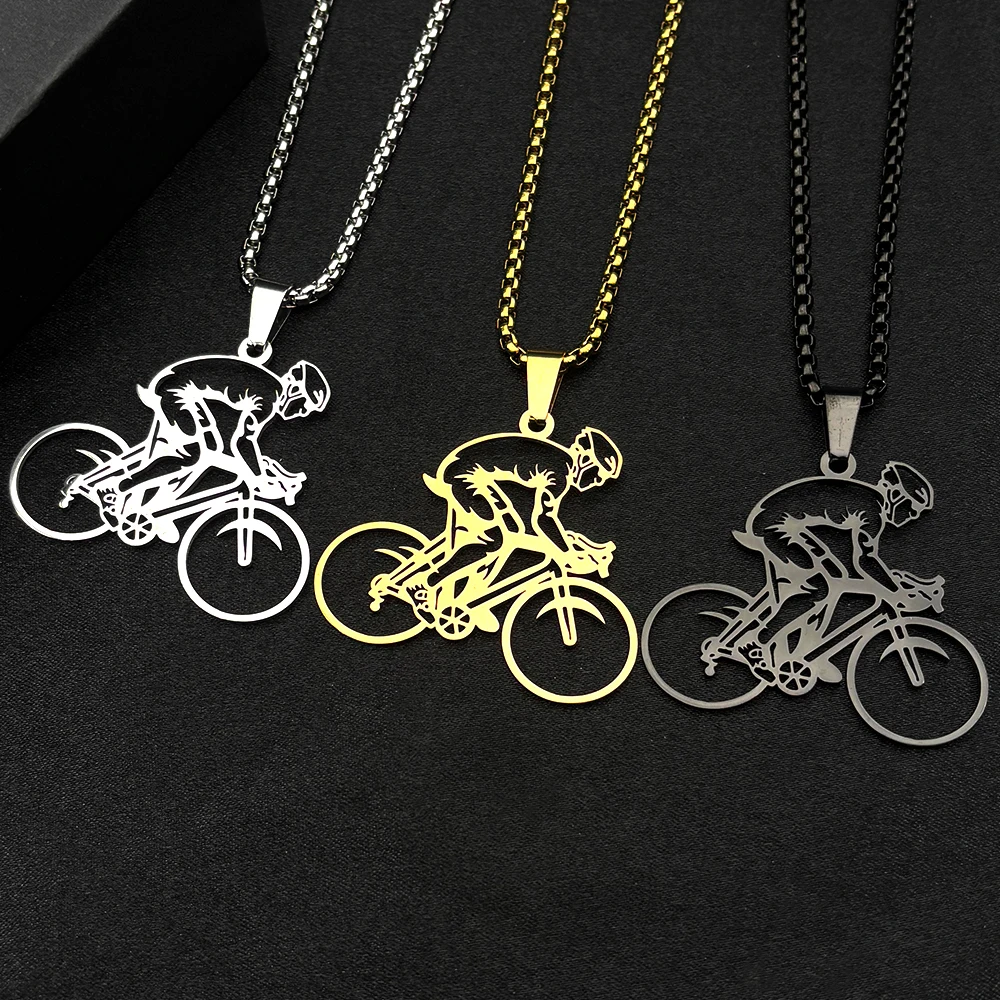 Mountainbike-Fahrer-Kette für Damen und Herren, Edelstahl, silberfarben, Extremsport-Liebhaber, Herren-Hip-Hop-Halskette, Schmuck
