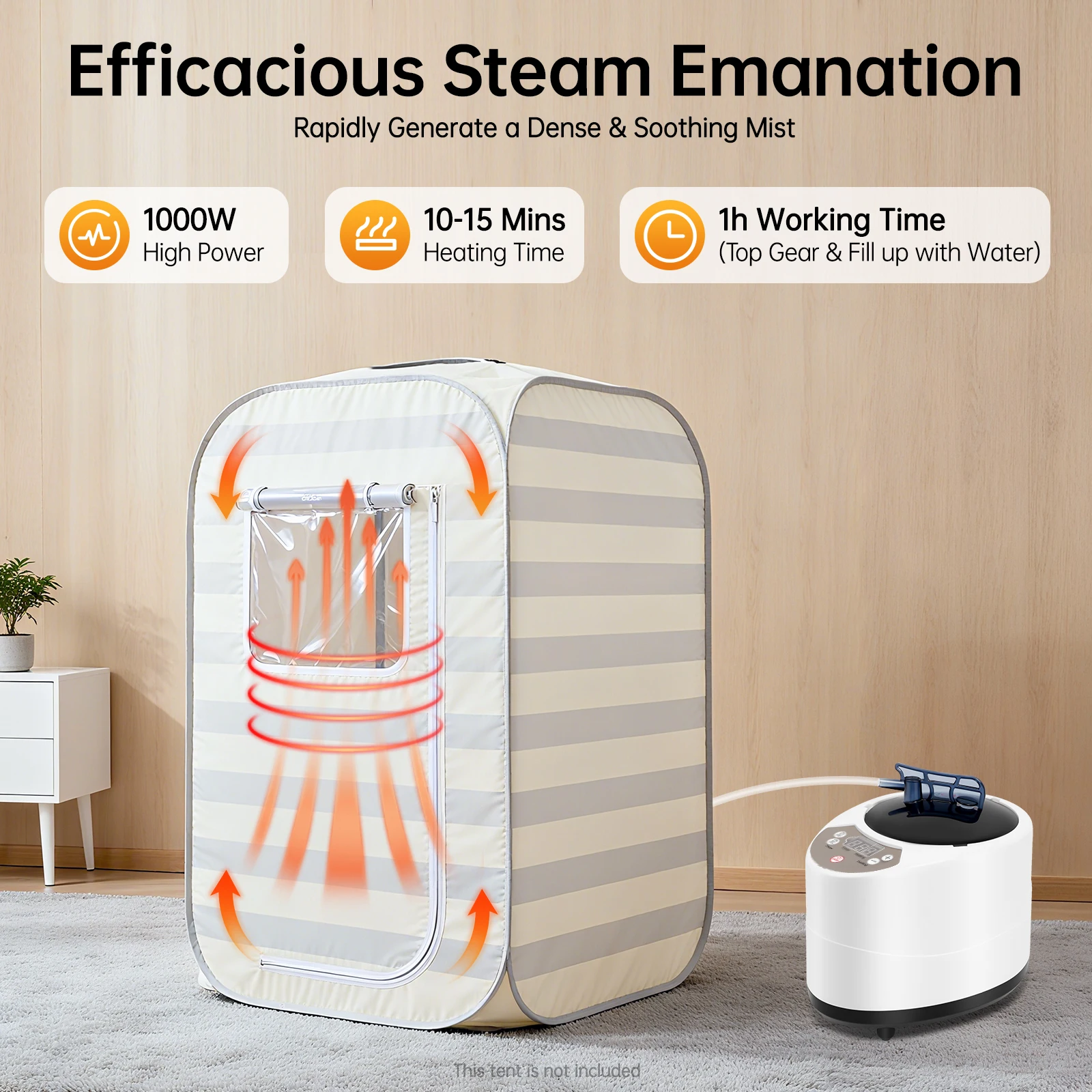 1000 W Sauna-Dampfmaschine, 3 l/0,66 Gallonen Sauna-Dampfgarer, tragbarer Sauna-Dampfgarer mit Kräuterbox und Fernbedienung Image