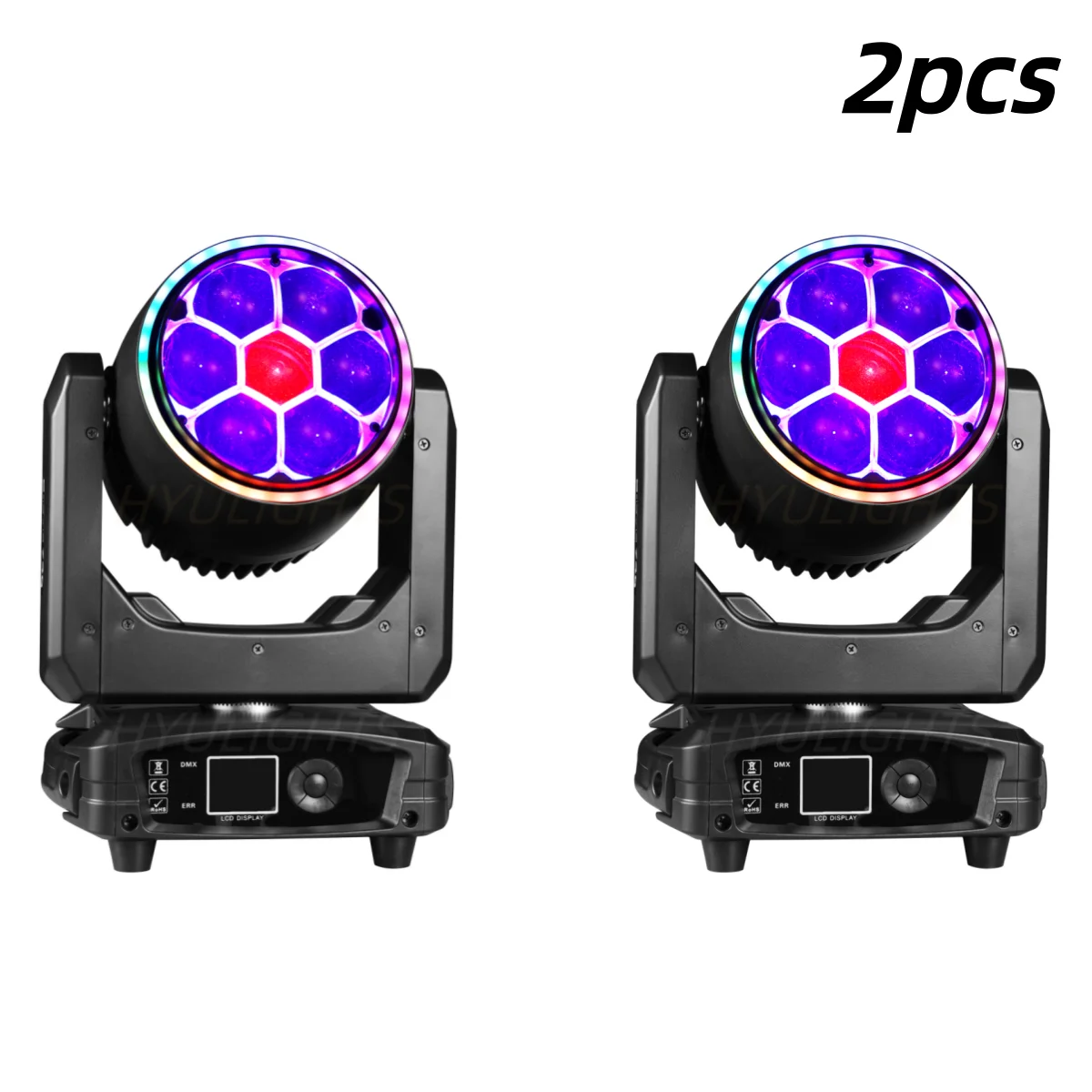 2 Stück 7x40W Bee-Eye-Beam-Wash-Halo-Effekt Mini-LED-Moving-Head RGBW 4in1 DMX512-Steuerung für DJ, Disco, Party, Nachtclub, Hochzeit, KTV Image