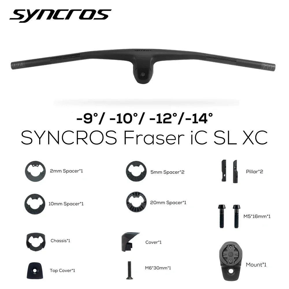 Syncros Full Carbon MTB-Lenkervorbau-Kombination 60 mm -9 ° -10 ° -12 ° -14 ° Rise 31,8 mm integriertes Cockpit für XC Mountainbike Image