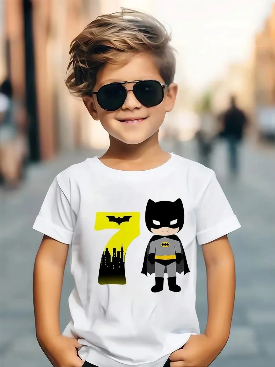Lustiges Batman-Superhelden-T-Shirt aus Baumwolle für Jungen und Mädchen, Geburtstagsparty, Kindermode, bequemes Oberteil, bestes Geschenk Image