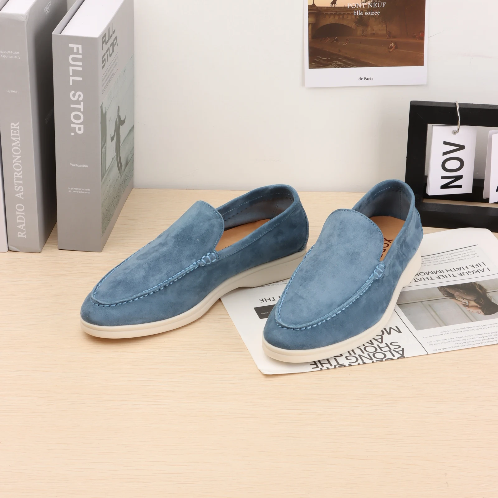 Herrenschuhe Loafer mit Ziernähten Slip-On Gummisohle Herren-Slipper Loafer-Schuhe Italienisches Designer-Luxusmodell Echtleder