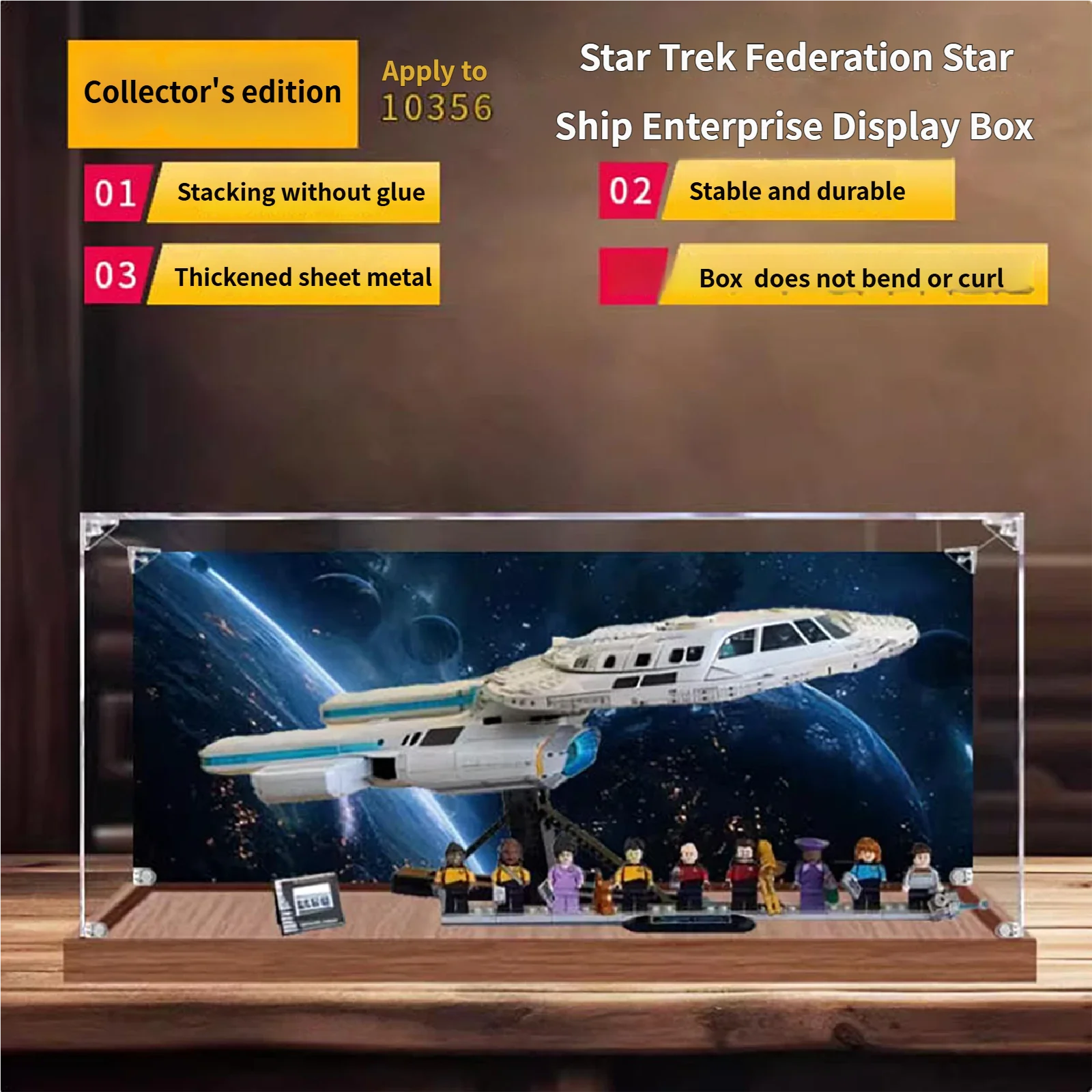 Acryl-Vitrine für Lego 10356 Star Trek Enterprise-Bauset – 3 mm staubdichte Displaybox für Lego 10356 – nur Display-Case