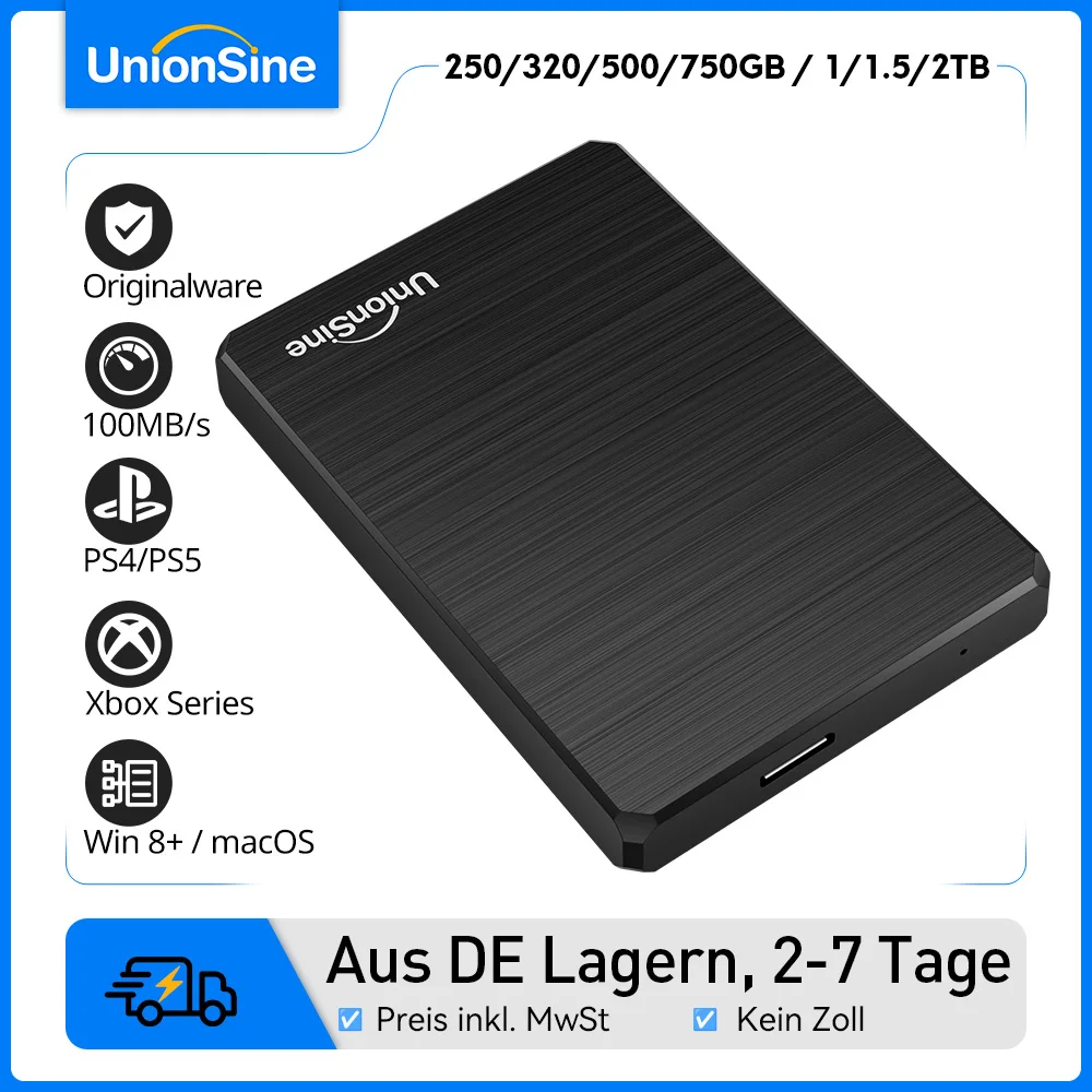 1TB Portable Festplatte, Externe HDD für PC, Laptop, Xbox, PS5 – Erweiterbare Speicherlösung für Arbeitsdateien & Fotobackups Image