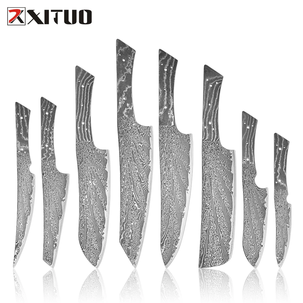 Damaststahlmesser, blanko, volles Tang-Küchenmesser, Obstmesser, Kochmesser (1–8 Stück), scharfe DIY-Messerherstellung, handgefertigt, Geschenk für Köche Image