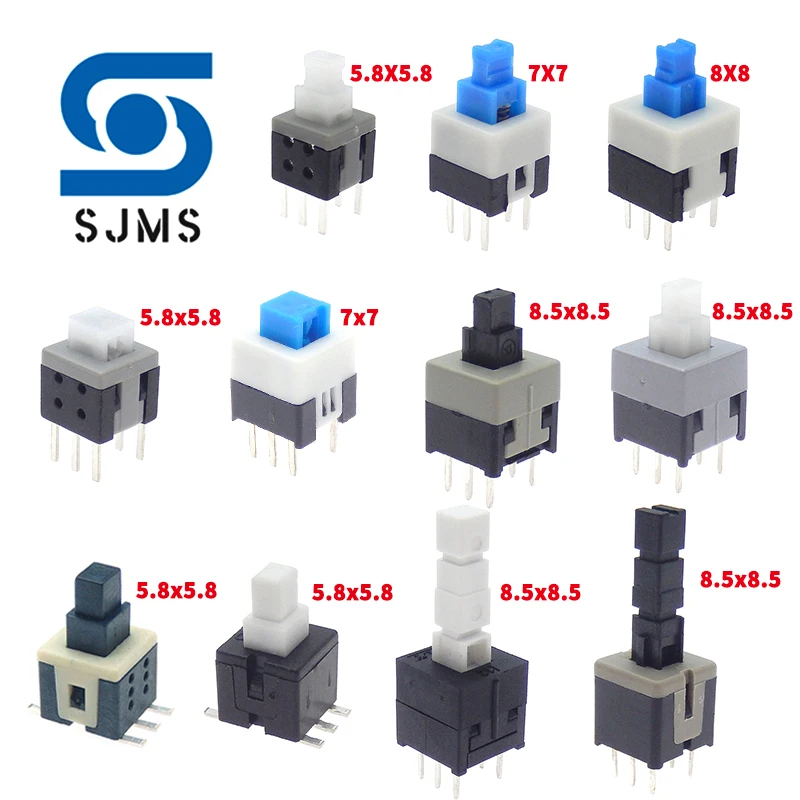 10 Stück 5,8 x 5,8 7 x 7 8 x 8 8,5 x 8,5 mm nicht selbstsichernder/selbstsichernder Schalter/Unlock Push 6 Pin Tactile Power Micro Button Switches Image