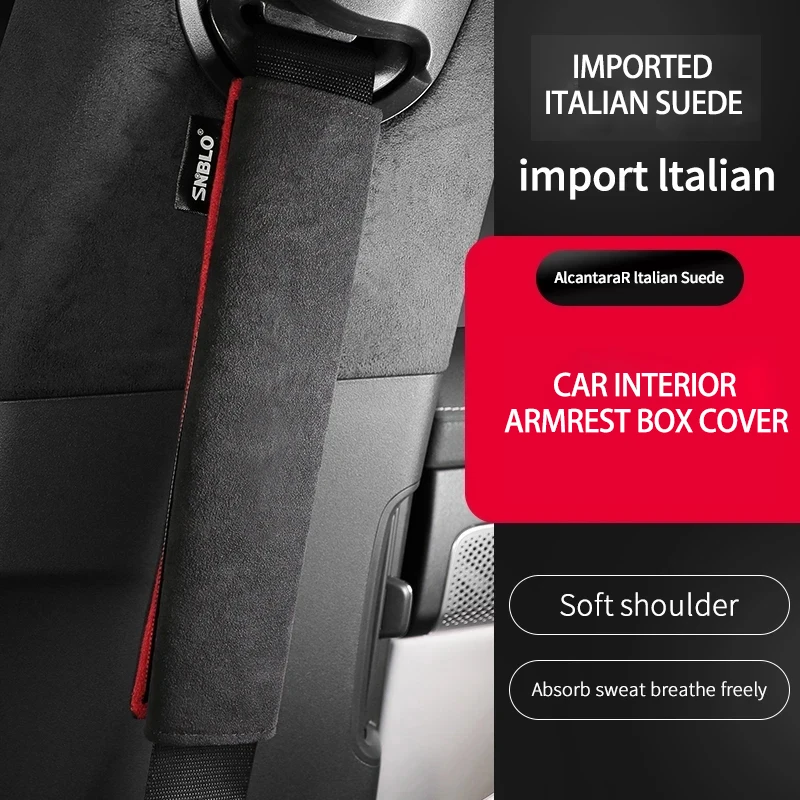 2Pcs Auto Styling Sitz Gürtel Abdeckung Angepasst Logo Alcantara Wildleder Sicherheitsgurt Schulter Gurt Schutz Pads Innen Zubehör Image