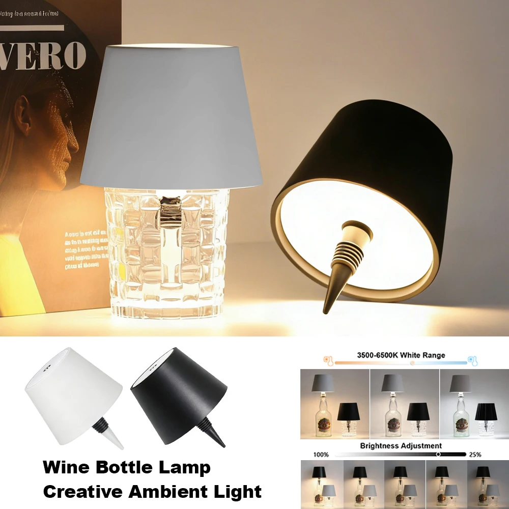 Kabellose Flaschen-Tischlampe mit Ladefunktion, Touch-Steuerung, 3 Farben, dimmbare LED-Tischlampe, Bar, Café, Atmosphäre, Nachtlicht für Zuhause