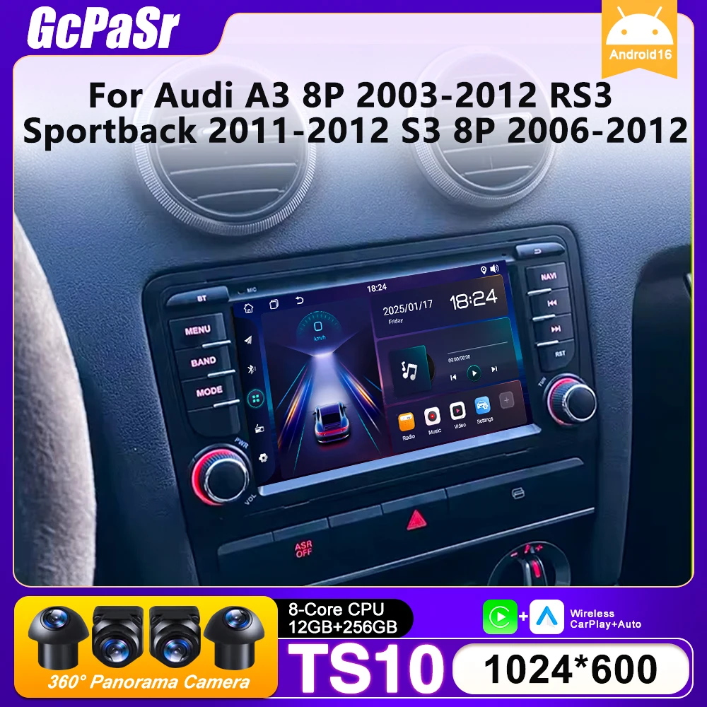 Auto Radio Carplay Für Audi A3 8P 2003-2012 RS3 Sportback 2011-2012 S3 8P 2006-2012 navigation GPS Android Auto Keine 2din Video DVD