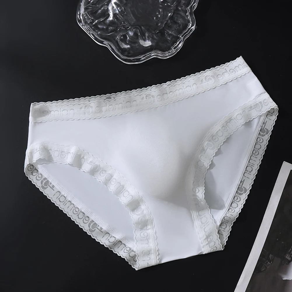 Herren-Slip aus Eisseide, Spitze, einlagig, transparent, dreieckig, atmungsaktiv, schnell trocknend, bequeme Unterwäsche für Herren Image