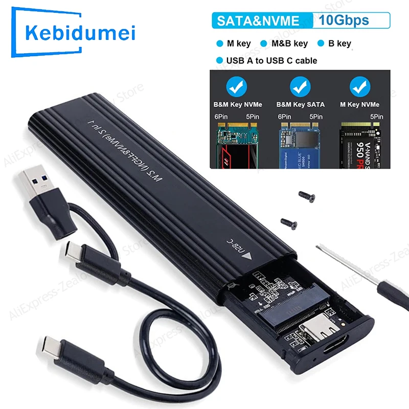M2 SSD-Gehäuse NVME SATA Dual-Protokoll M.2 zu USB Typ C SSD-Gehäuseadapter NVME SATA SSD-Festplattenbox Unterstützt M-Key und B&M-Key Image