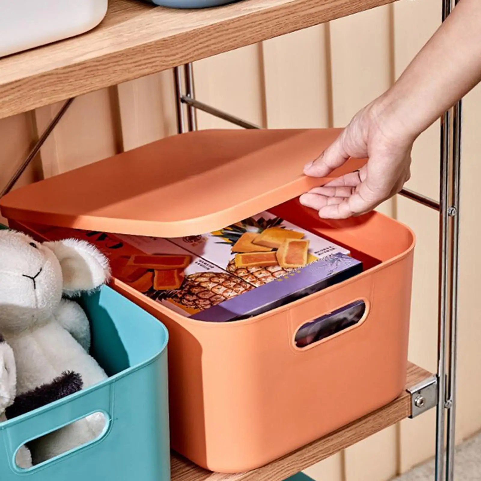 Aufbewahrungsbehälter mit Deckel, 2-teilig, Schrankbehälter, Kleideraufbewahrung, Organizer mit Griff für Schlafzimmer, Schrank, Badezimmer, Bücher