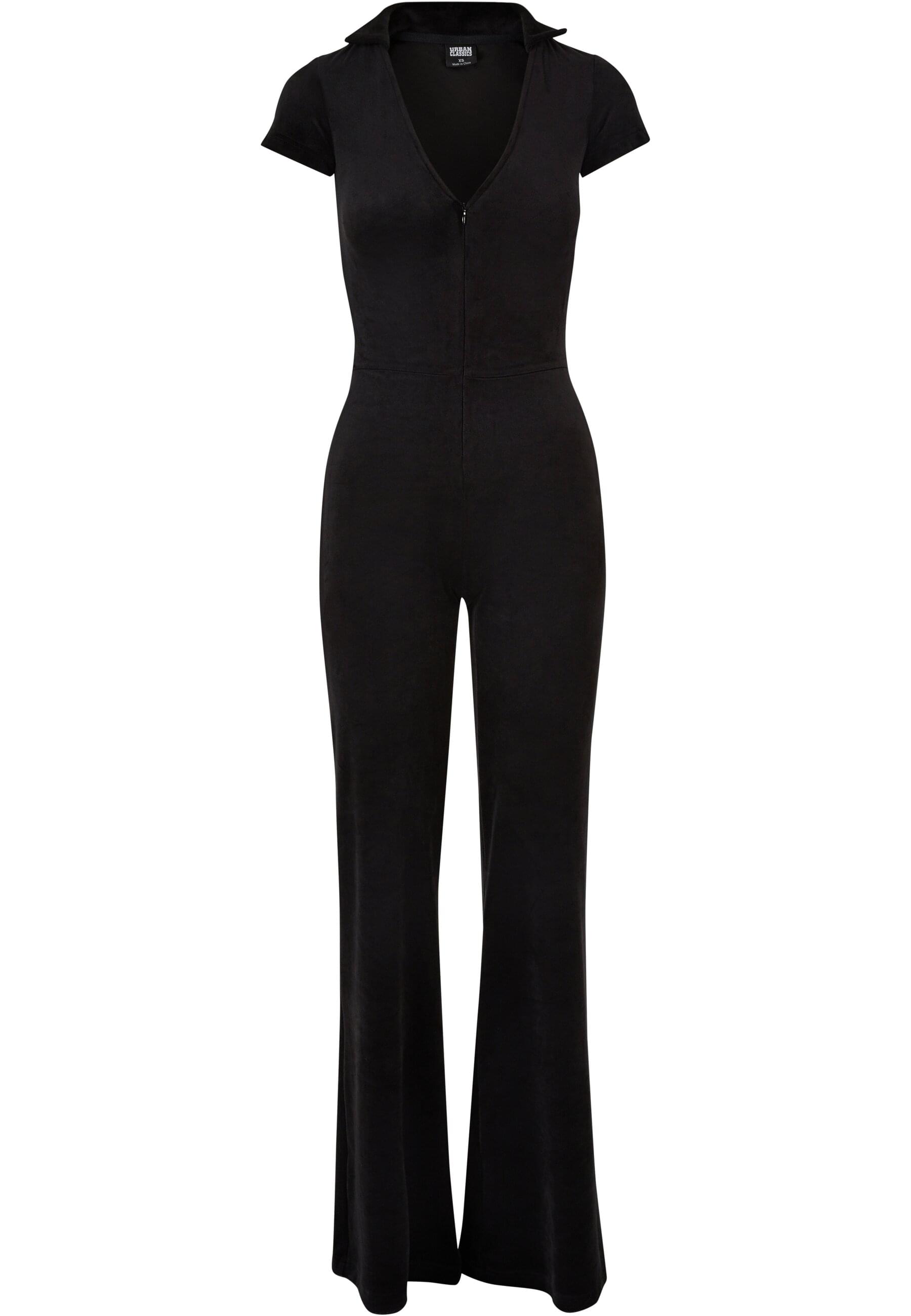 Jumpsuit URBAN CLASSICS "Urban Classics Damen Ladies Velvet Jumpsuit", Damen, Gr. XS, US-Größen, schwarz, 93% Polyester, 7% Elasthan, unifarben, Overalls Jumpsuit