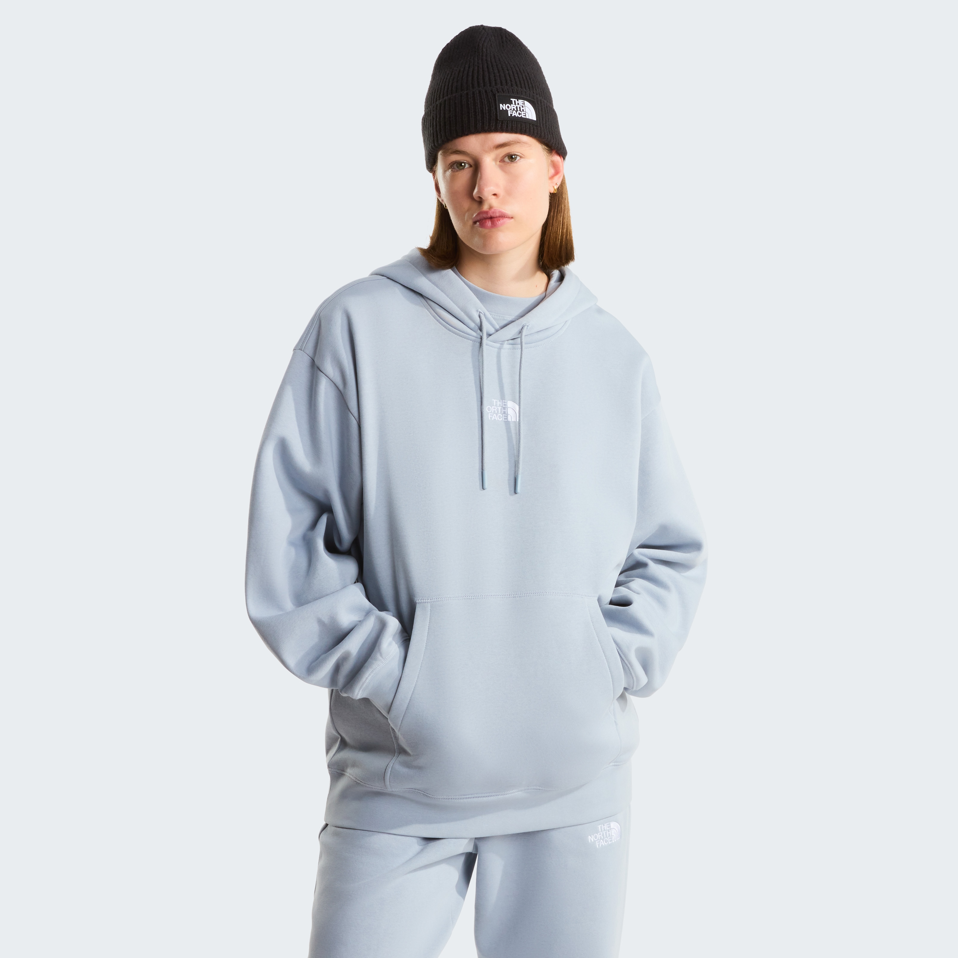 Kapuzensweatshirt THE NORTH FACE "W ESSENTIAL OVERSIZE HOODIE", Damen, Gr. XS, frost grau, Obermaterial: 80% Baumwolle, 20% Polyester, Sweatshirts, sportlicher Stil, wärmend, mit Kapuze, aus Baumwolle und Polyester