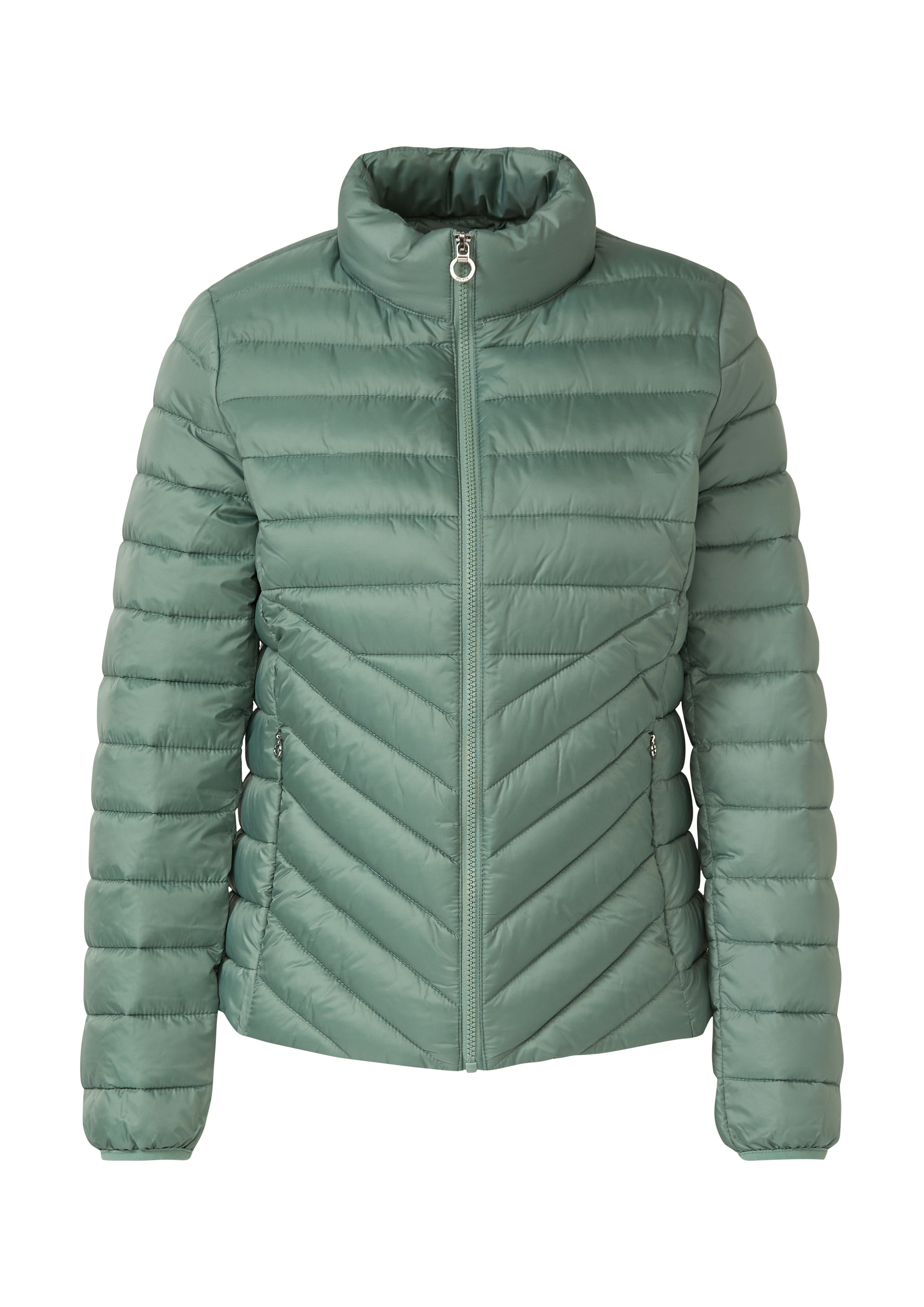 Steppjacke S.OLIVER, Damen, Gr. 46, sage grün, Steppware, Obermaterial: 100% Polyester, unifarben, regular fit taillenbedeckt, Rundhals, elastischer Bund, Jacken Steppjacke, mit Reißverschluss und Stehkragen