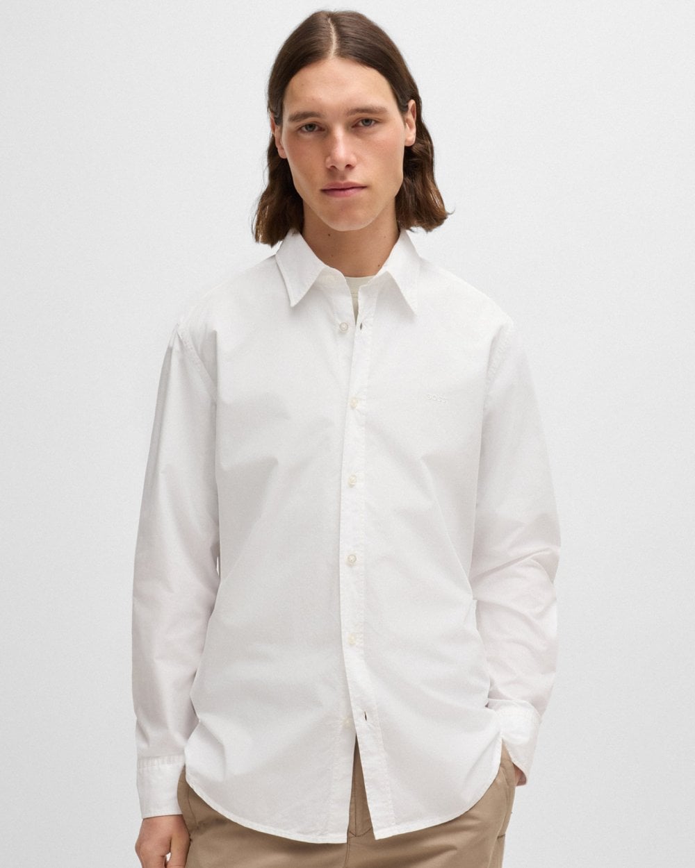 BOSS Orange Relegant 6 Herren Regular-Fit Hemd aus Baumwoll-Popeline mit Kent-Kragen