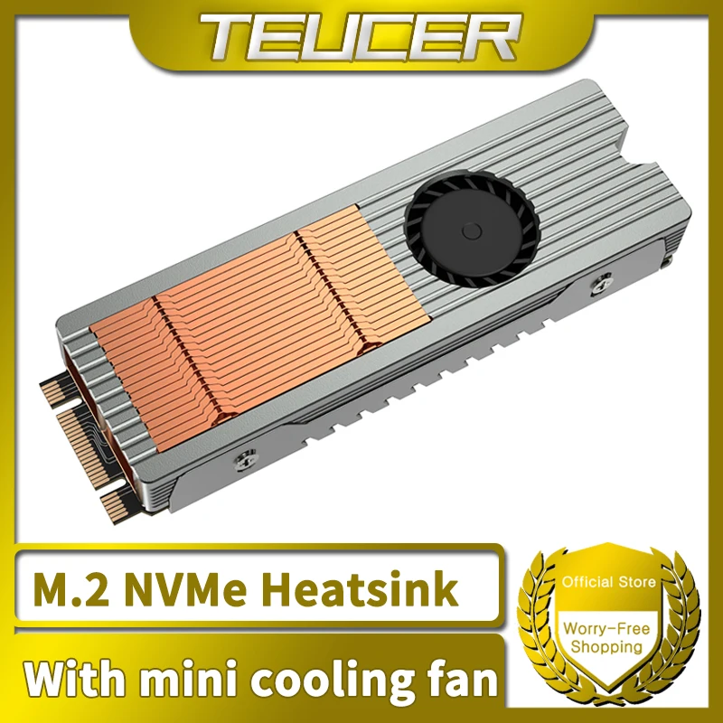TEUCER M.2 NVMe-Kühler 2280 SSD, luftgekühlter Kühlkörper, Kupfer-Aluminium-Struktur mit aktivem Lüfter Image