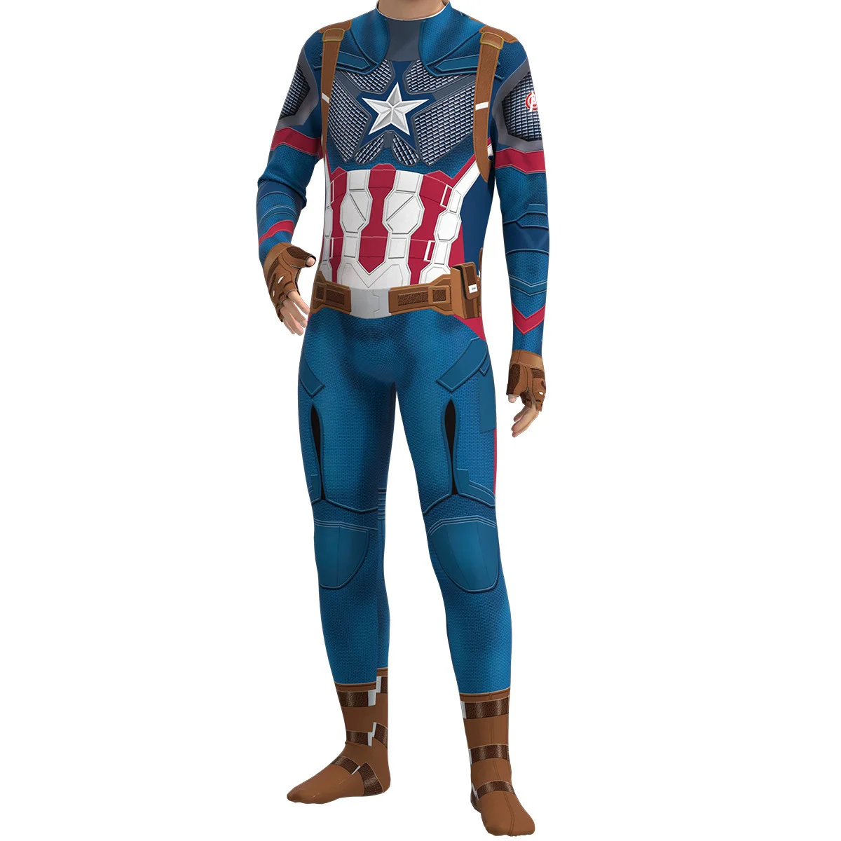 Halloween Cosplay Kostüm Captain America Iron Man Langarm Print Bodysuit Mottoparty Rollenspiel Outfits für Erwachsene Männer Image