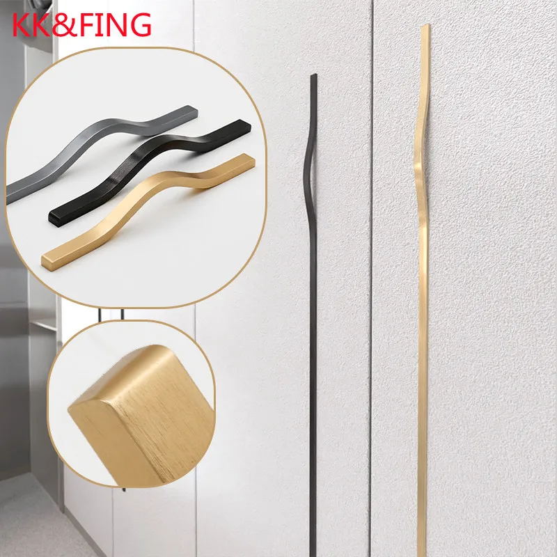 KK&FING Einfacher Möbelgriff aus Aluminiumlegierung, Gold gebürstet, Schranktürgriff, Kleiderschrank, Schranktür, Schubladengriff, Möbelbeschläge Image