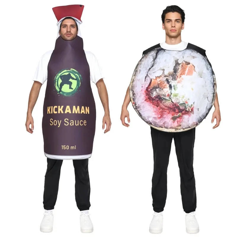 Halloween Sushi Sojasauce Paar-Kostüm für Erwachsene Schwamm-Outfit Lustiges Japanisches Essen Party Bar Bühnenshow Komödie-Aufführung Top Image