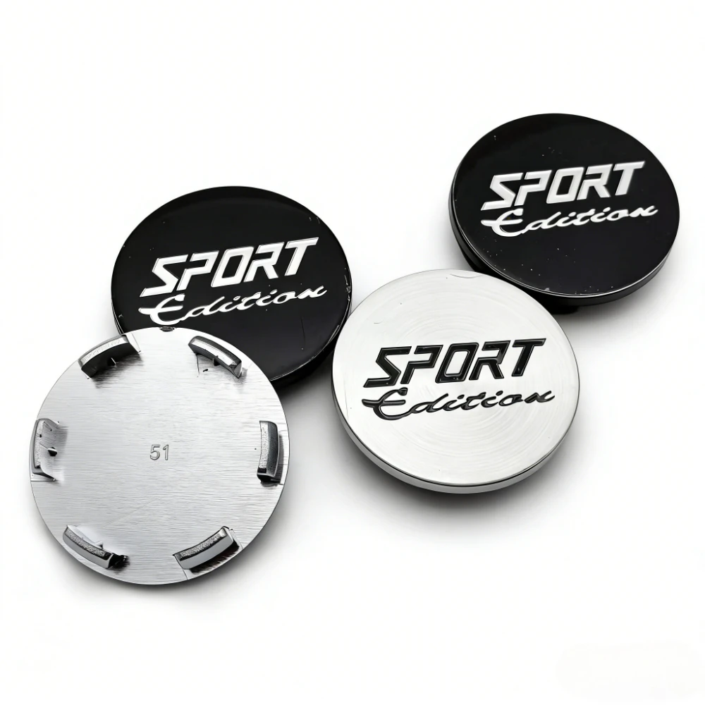 4 Stück Sport Edition Logo Emblem Abzeichen Auto-Radnabenkappen 51MM Clips 46MM Felgen-Nabenkappen Staubschutz Radkappen Auto-Zubehör Image