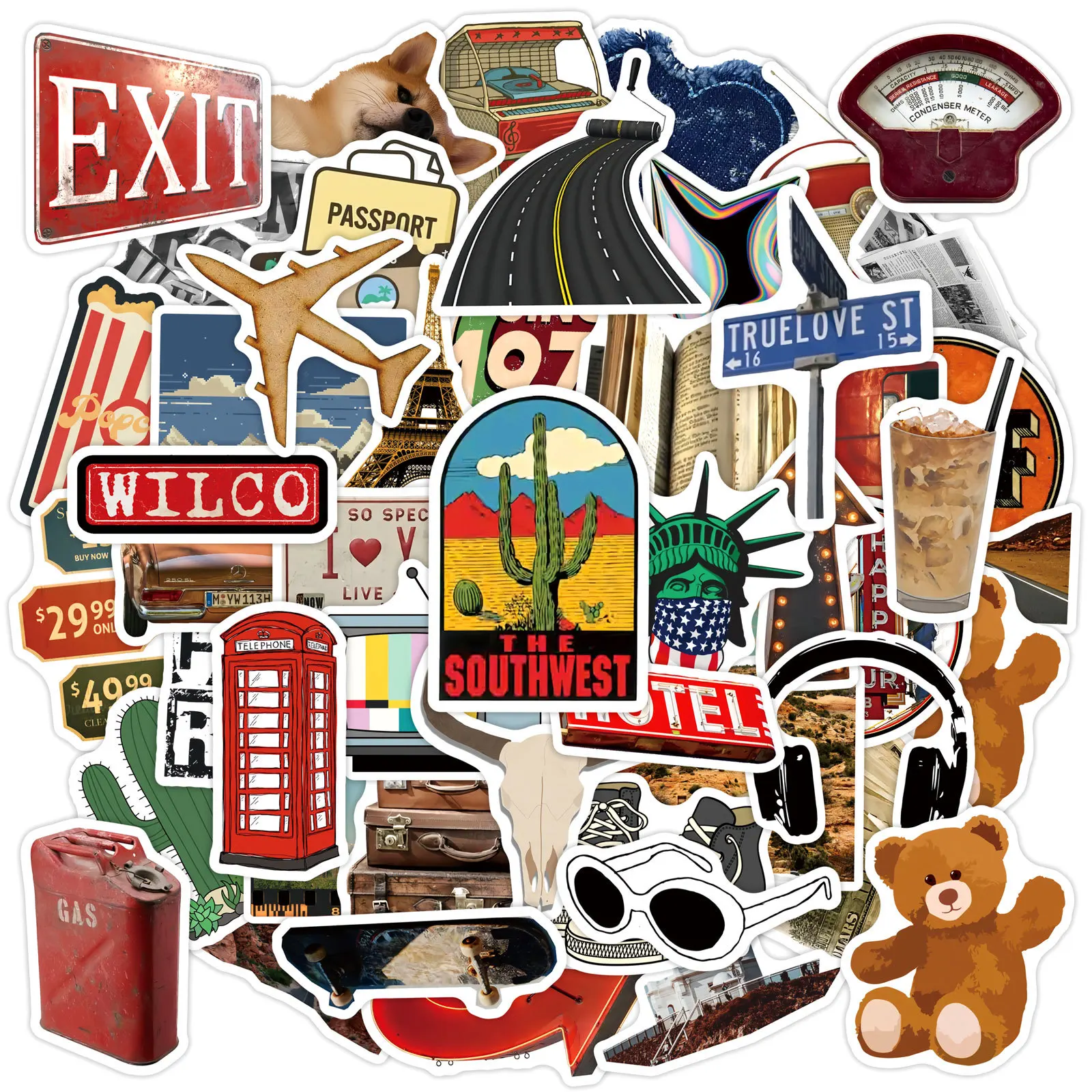 50/100 Stück Amerikanische Vintage Ästhetische Doodle-Aufkleber für Tassen, Notizbücher, Schreibtische, Handys, Tagebücher, Schubladen, Wasserfeste Dicke Sticker Image