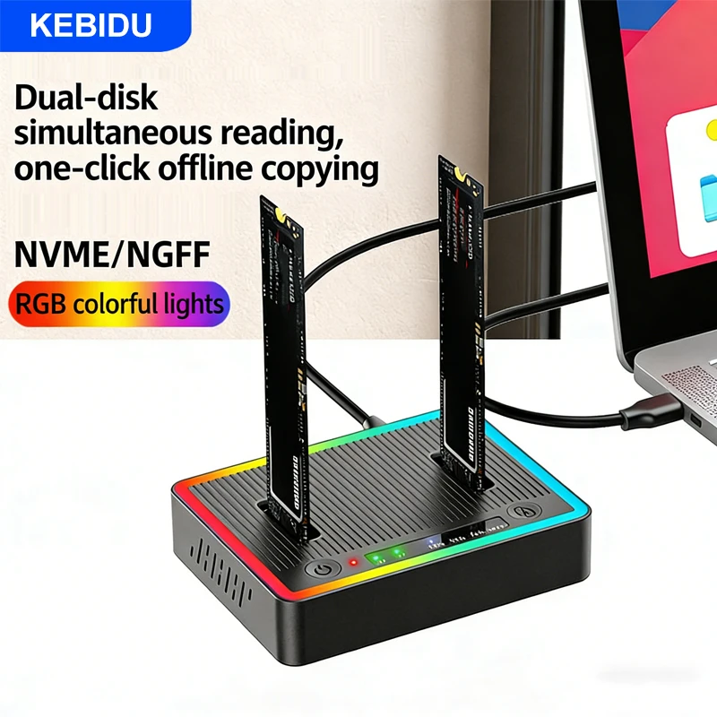 Dual-Bay Festplatten-Dockingstation M.2 NVMe/SATA Offline-Klon Festplatten M.2 SSD Duplikator USB3.2 GEN2 SSD Adapter Gehäuse Image