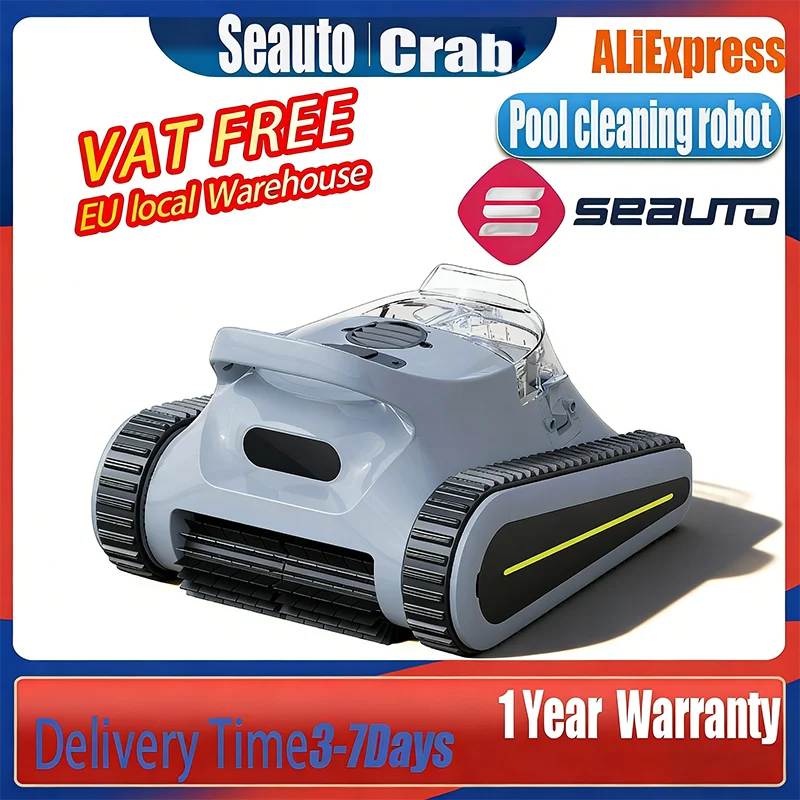 Nettoyeur de piscine robotisé Seauto Crab, 45000Pa, puissant nettoyeur de piscine automatique, piscines enterrées jusqu'à 1614 pieds carrés. pi.