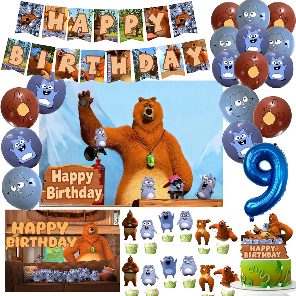 G-Grizzy und die Lemminge Thema Geburtstag Party Dekorationen Anzahl Luftballons Cartoon Hintergrund Banner Kuchen Topper Party Supplies Image