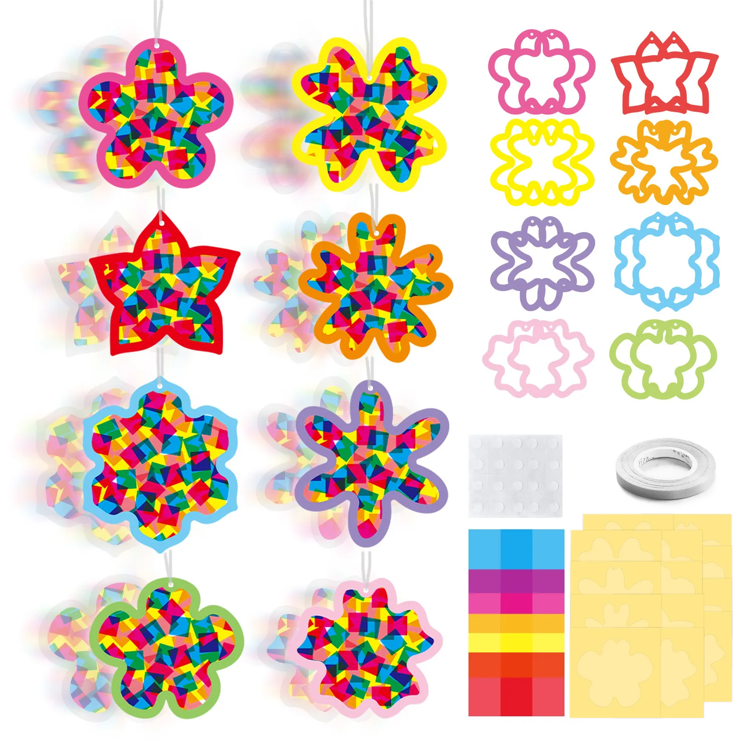 1Set Stern Papier Handwerk Set für Kinder DIY Fenster Wand Ornament Hängen Dekor Für Home Glas Fenster Geburtstag partei Liefert Image