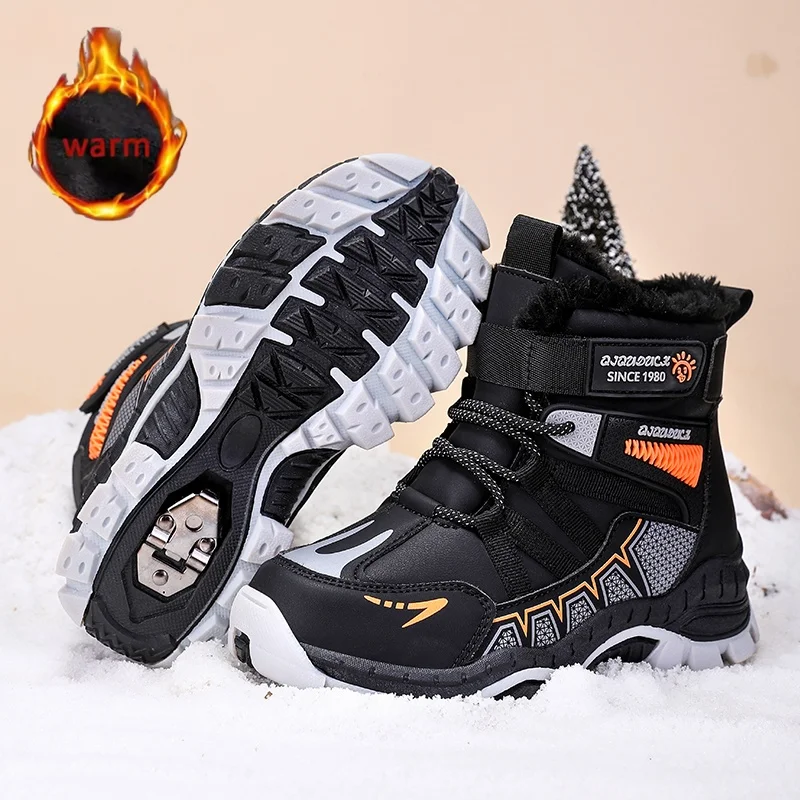 Kinder High Top Warme Schnee Stiefel Winter Mode Plüsch Komfortable Anti Slip Stabile Wanderschuhe Jungen Outdoor Turnschuhe Größe 30-40