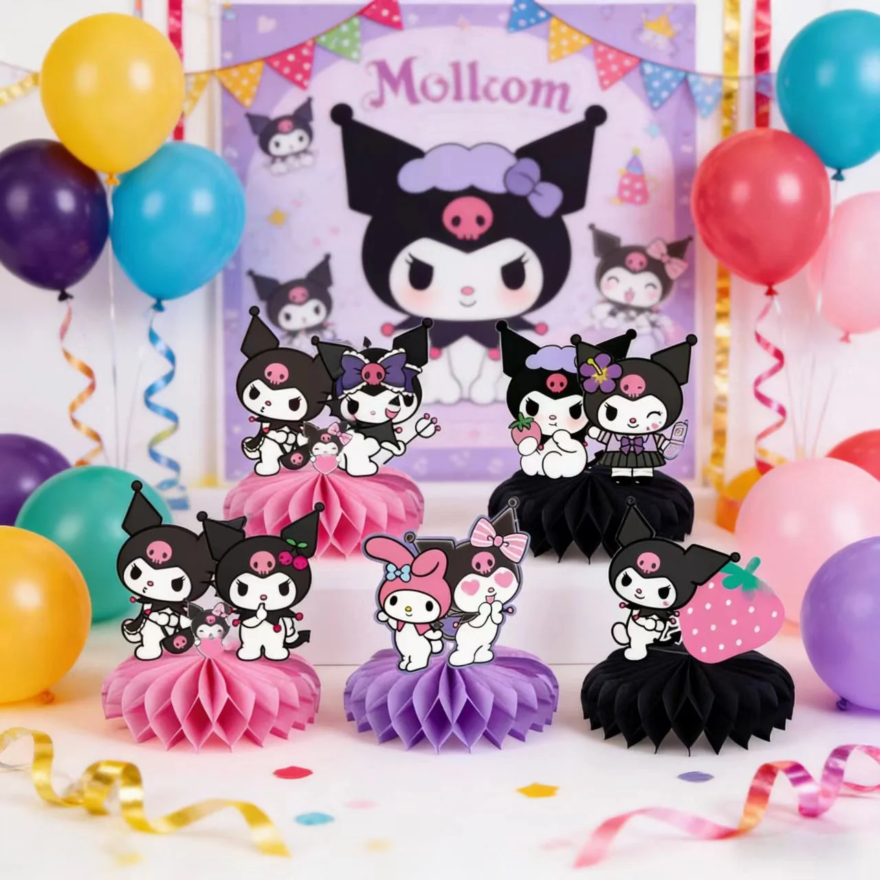 Kuromi Waben-Tischdekoration, Kuromi Geburtstagsparty DIY Tischaufsätze, Kinder-Babyparty-Zubehör Image