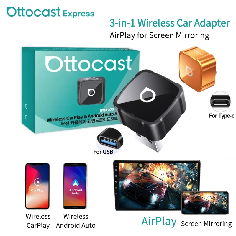 Ottocast MINI AIR 3-in-1 Auto AI Box Kabelgebunden zu Kabellos WiFi6 Carplay Plug & Play Android Auto Adapter Airplay Smart Dongle 2026 Neu Image