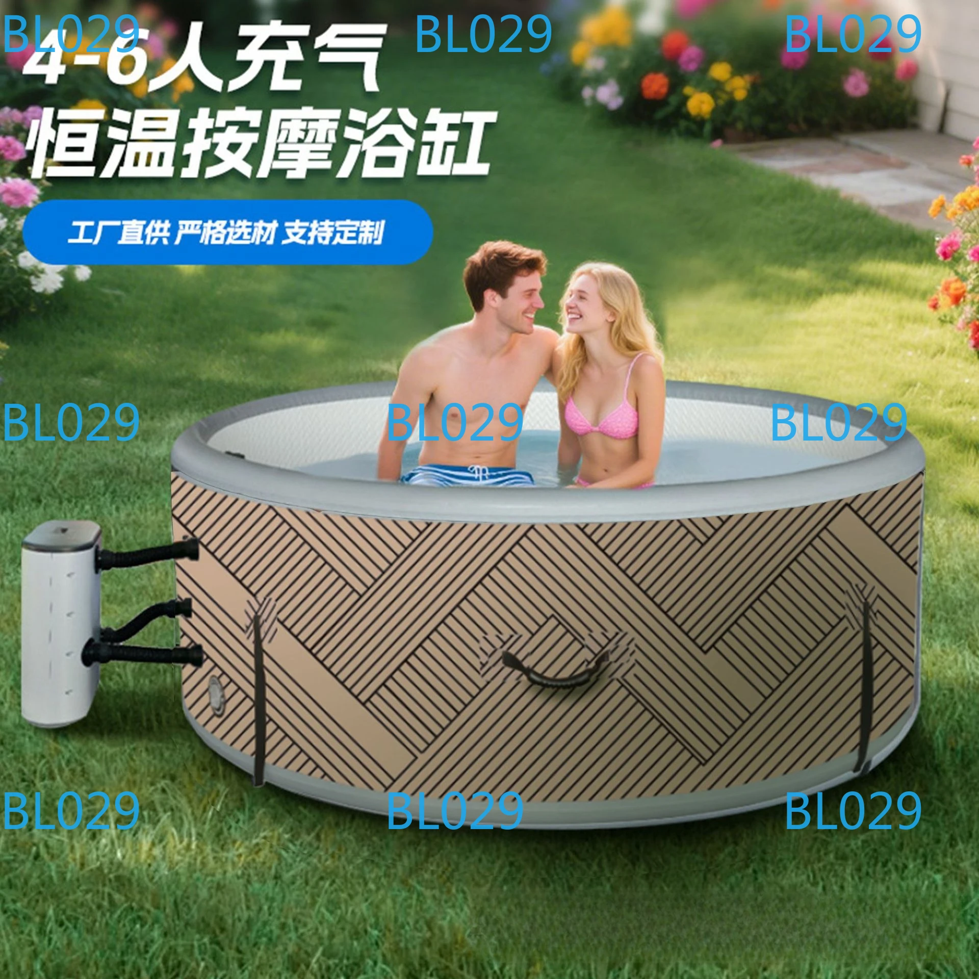 Outdoor-Whirlpool für 6 Personen Garten-Spa Tragbarer Whirlpool mit Luftblasen Indoor Runder Aufblasbarer Whirlpool Spa-Badewanne