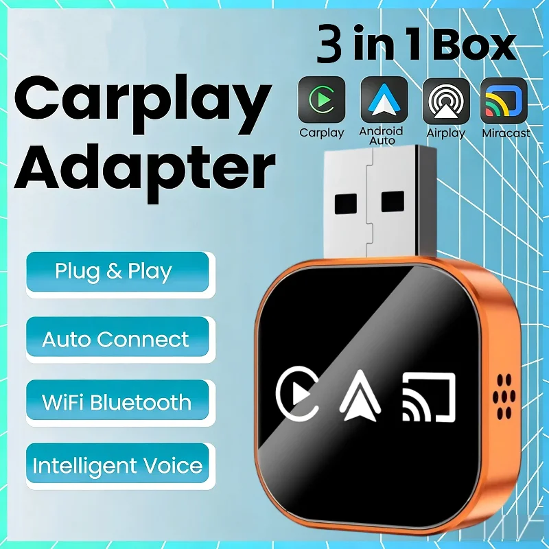 3-in-1 Wireless Carplay Mirror Link Adapter, sofortige Umwandlung von kabelgebundenem zu kabellosem Carplay, Plug & Play für kabelgebundenes Carplay für Apple und Android Image