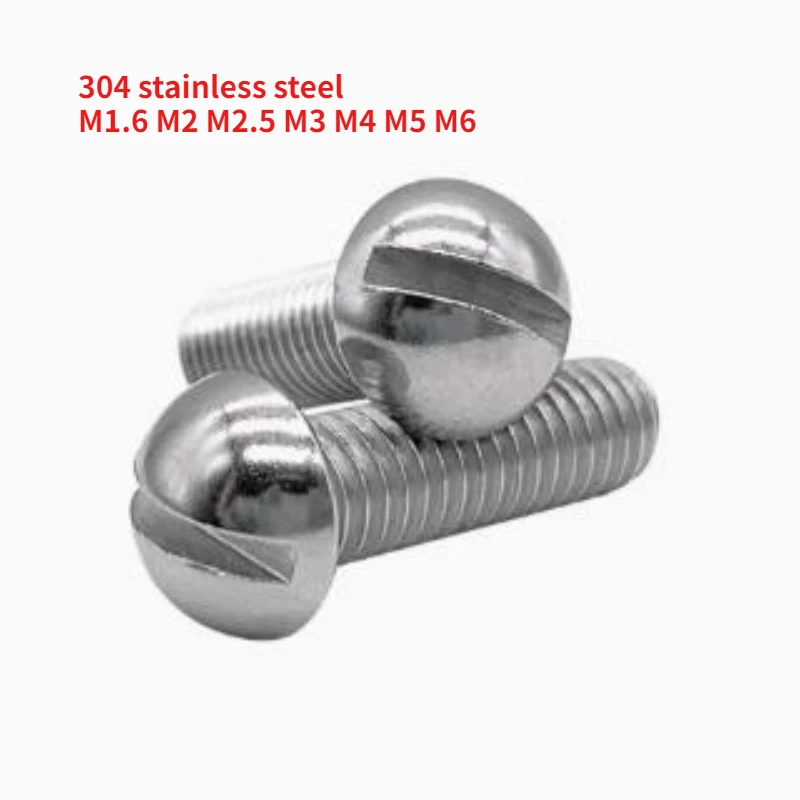 50/100/200 Stück M1,6 M2 M2,5 M3 M4 M5 M6 GB67-76 304 Edelstahl halbrund Cup Pilzkopf Schlitzantrieb Maschinenschrauben Image