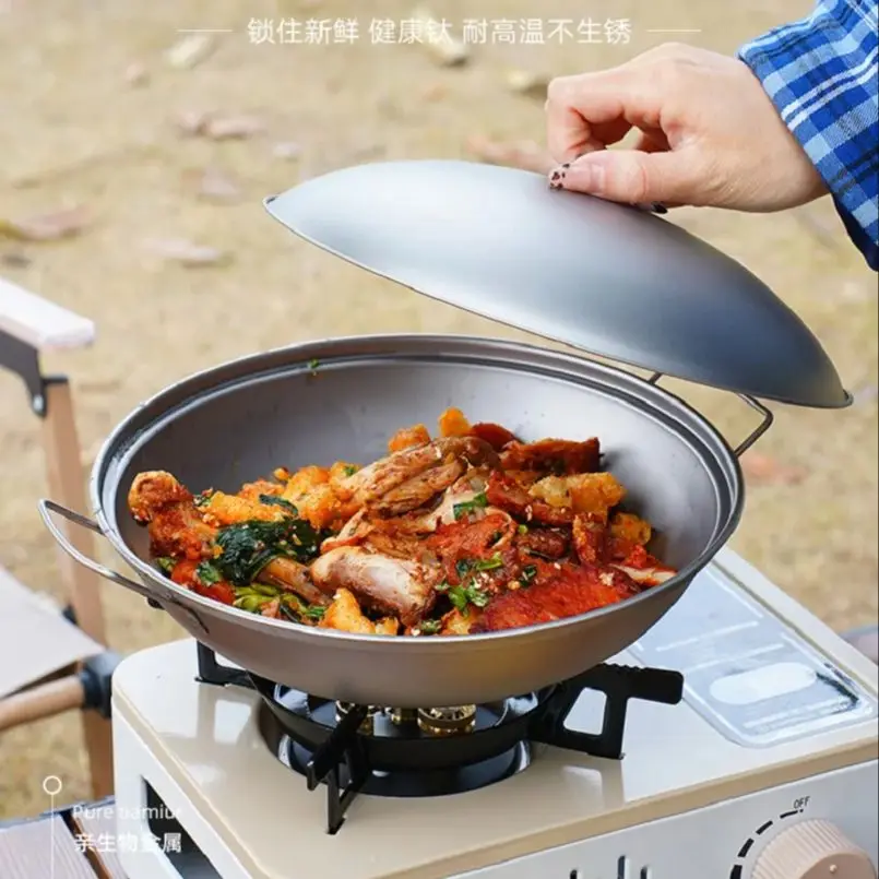 Camping Ultraleichter Titan Kochtopf 24cm Picknick Kochen Rühren Bratpfanne Image