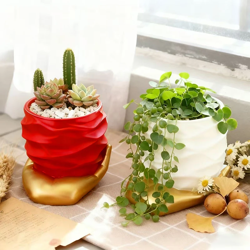 Kreativer Handförmiger Blumentopf Grüne Topfpflanzen Behälter Heim Hof Garten Dekor Handwerk Ornament Image