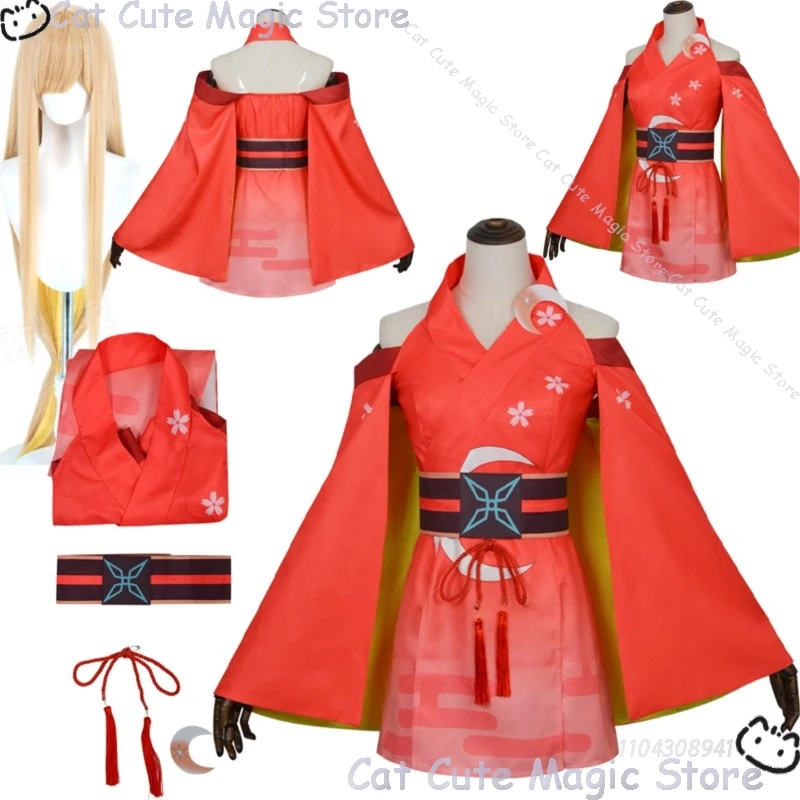 Kosmische Prinzessin Kaguya! Anime Kaguya ‌ Cosplay-Kostüm, sexy Kleid, orange-rote Kimono-Kleidung, lange Perücke, für Damen und Mädchen, Halloween-Party