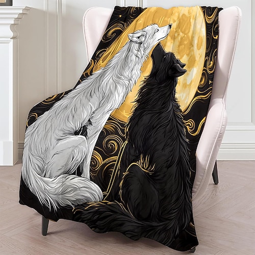 Tag der Unabhängigkeit Fleecedecken Überwurfdecke für die Couch Wolf Tier Klassisch 3D Sofa Bett Dekorative Decke Warme Decke Wohndeko Image
